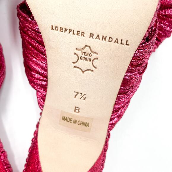 Loeffler Randall Claudia Mules Pleated Fuchsia Metallic Heels Bow Sandals Sz 7.5 - Picture 12 of 13